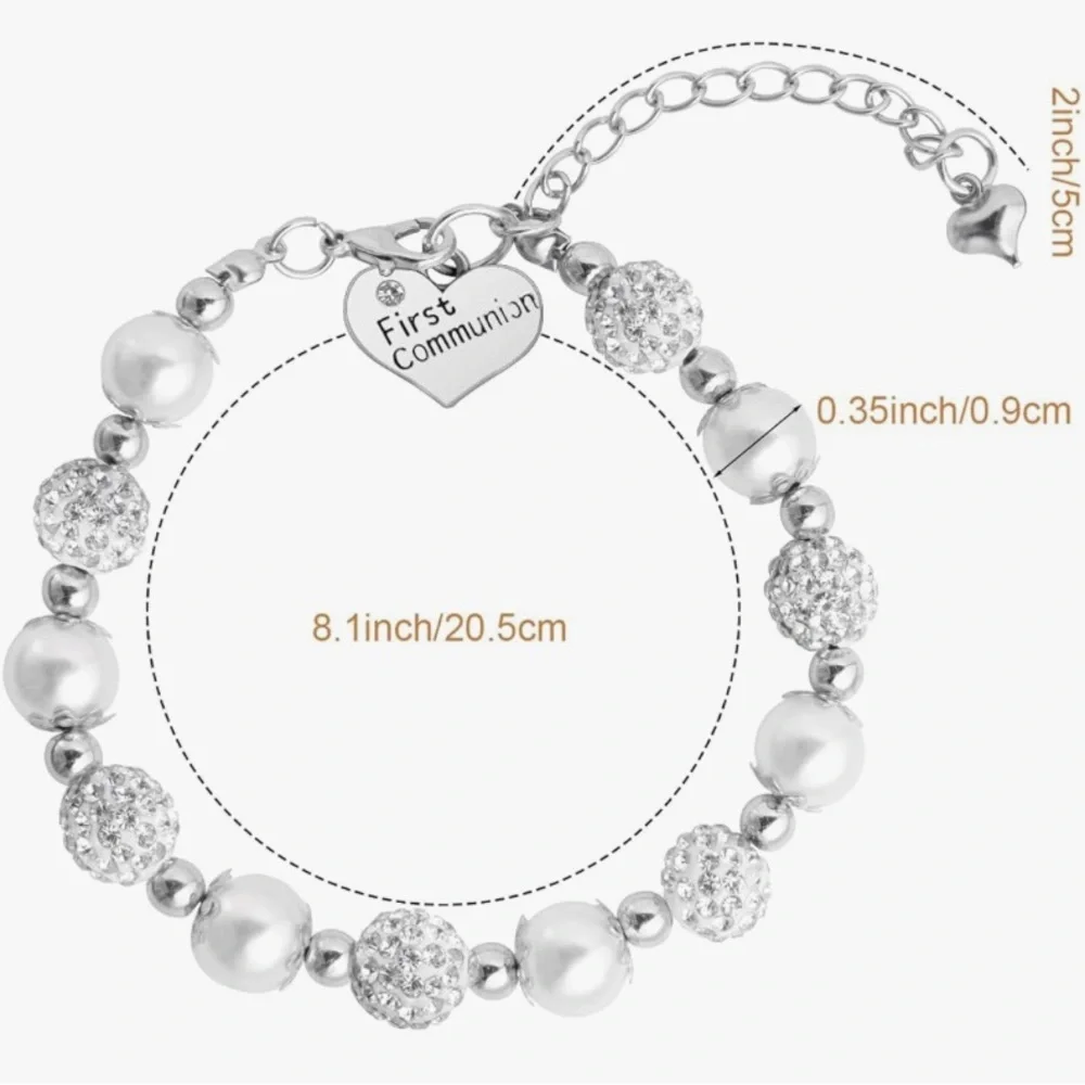 First Communion White Bead Charm Bracelet Handmade Jewelry